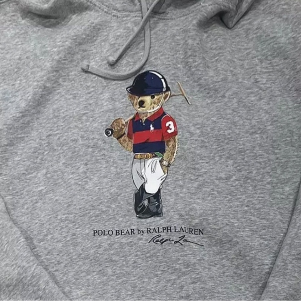 RALPH LAUREN Grey Hoodie with Polo Bear on The Front Sz 2XLT
